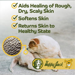 Happy Jack Skin Balm applied to a cat's irritated skin for soothing relief.
