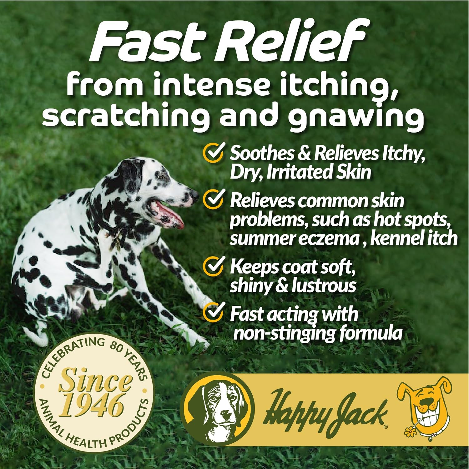 Happy Jack Skin Balm applied to a dog's irritated area for itching relief.