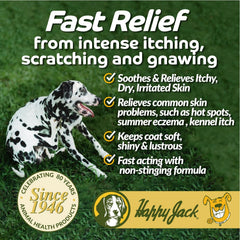 Happy Jack Skin Balm applied to a dog's irritated area for itching relief.