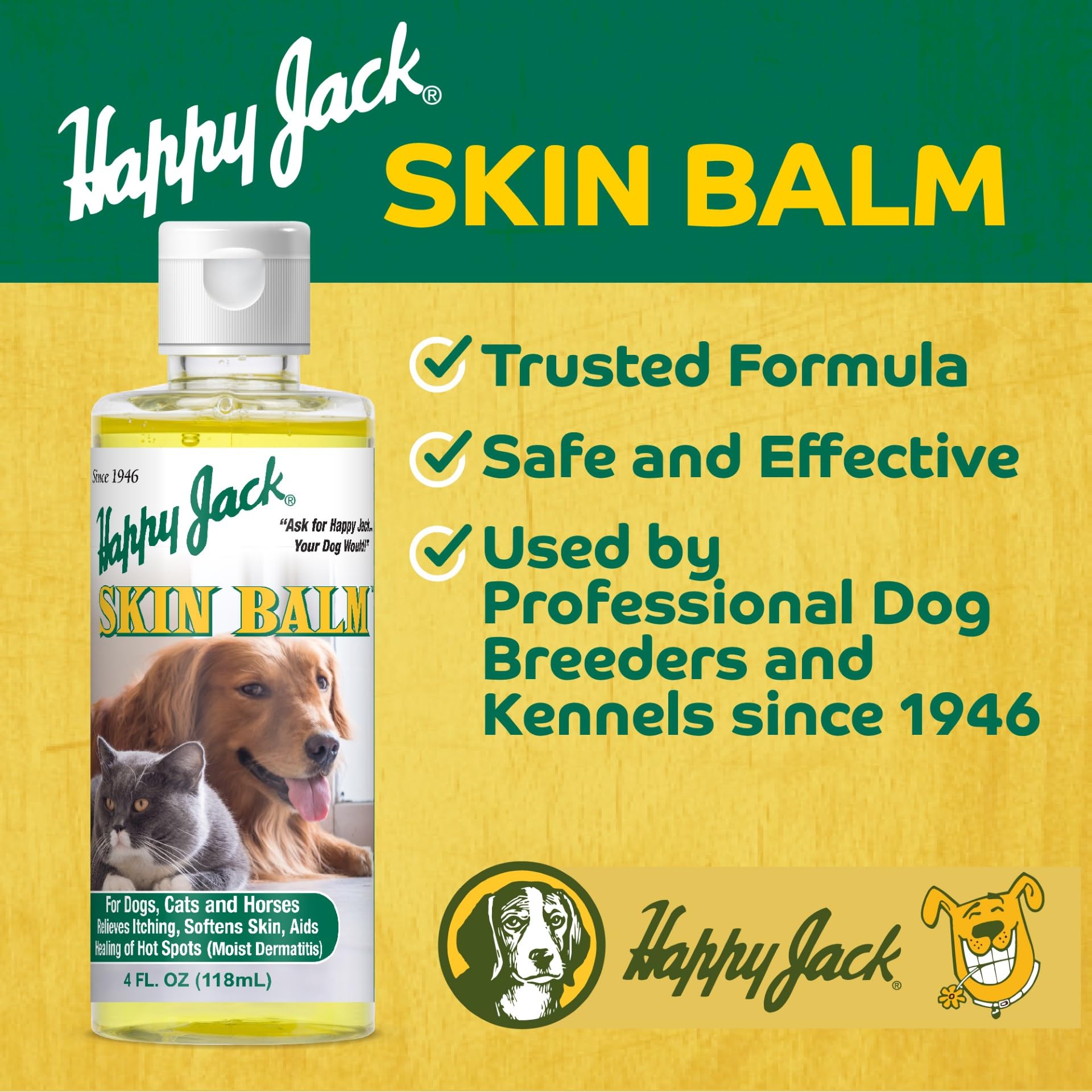 Happy Jack Skin Balm texture closeup highlighting non-stinging formula for safe use.