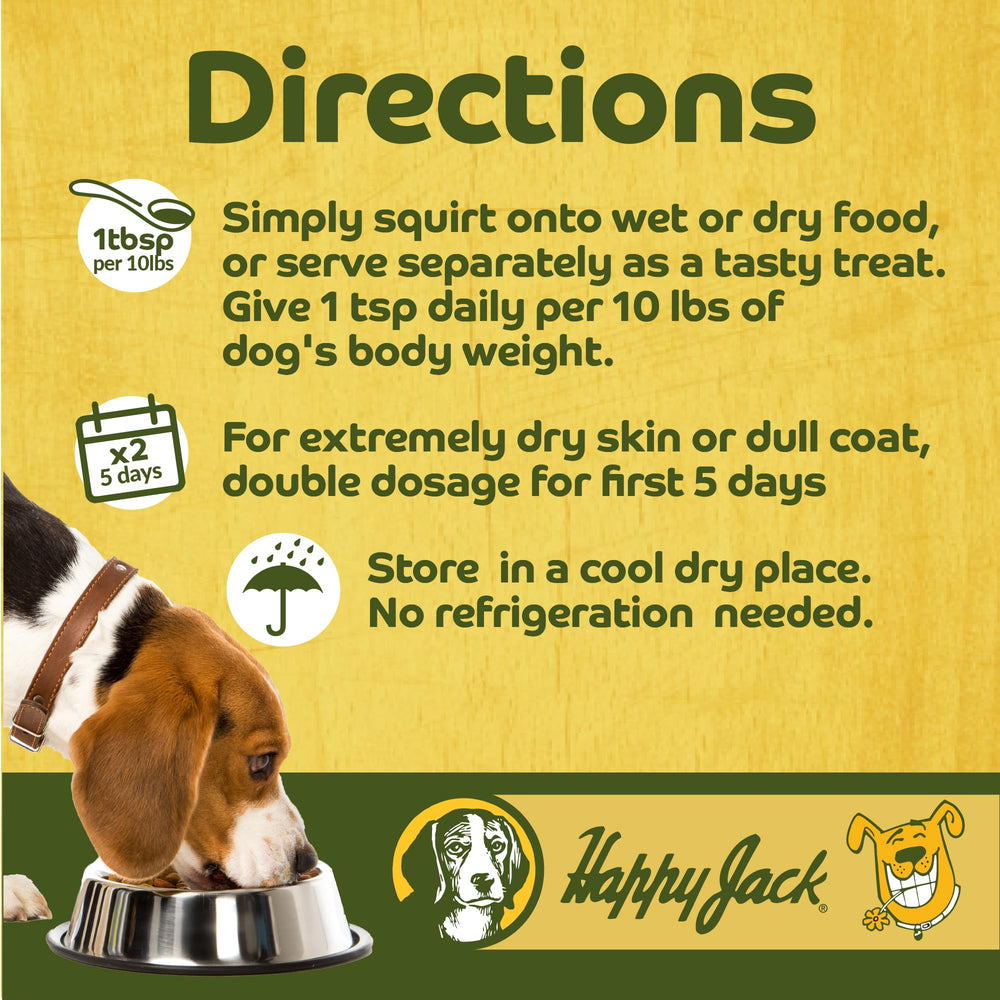 Happy Jack Tonekote on dog coat photo illustrating potential shine and healthier look.