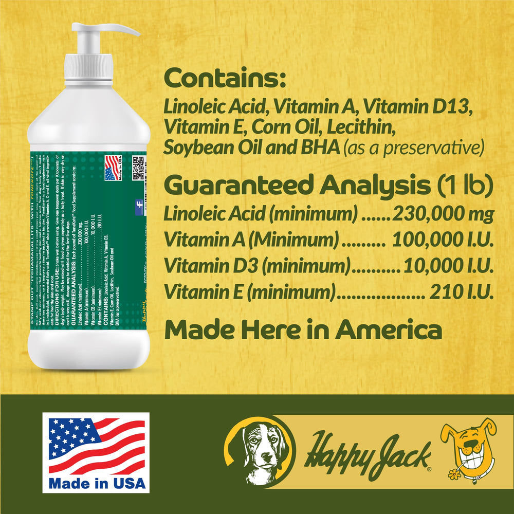 Happy Jack Tonekote tasty oil on dog food demonstrating palatable dosing.