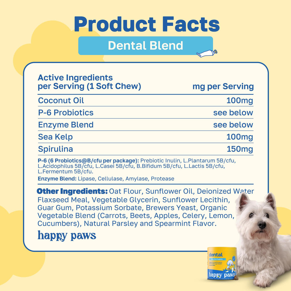 Happy Paws Dental Soft Chew suitable for all breeds and ages.