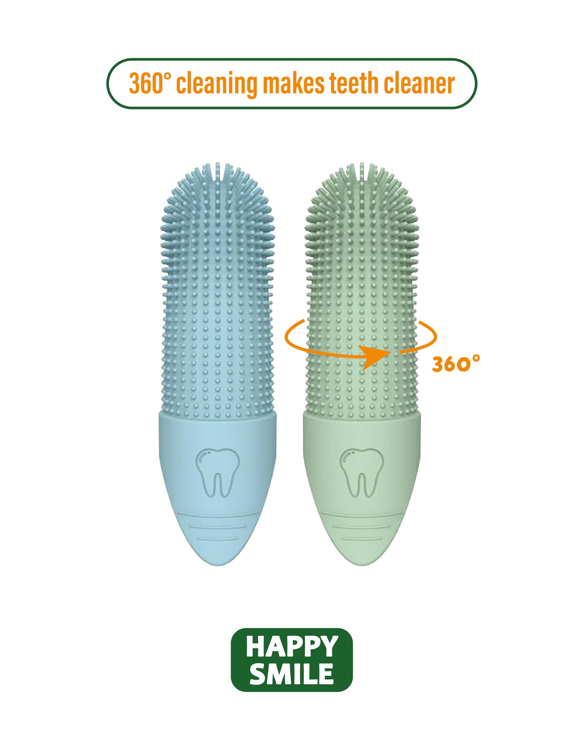 Happy Smile 360° BPA-free silicone brush for safe daily cleaning.