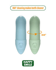 Happy Smile 360° BPA-free silicone brush for safe daily cleaning.