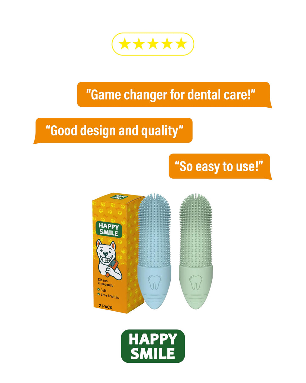 Happy Smile 360° two-pack in blue and green for color-coded brushing routines.
