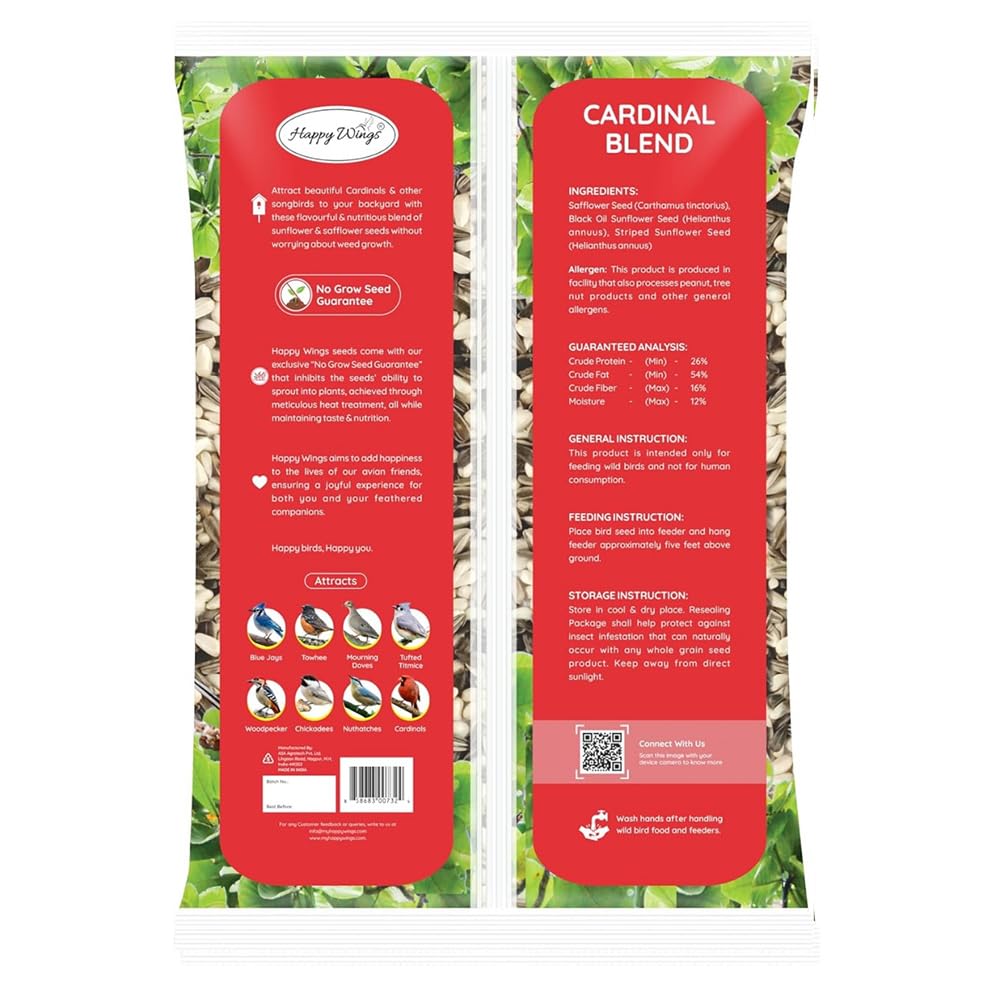 Happy Wings sunflower-safflower seed close-up highlights high-energy nutrition for birds