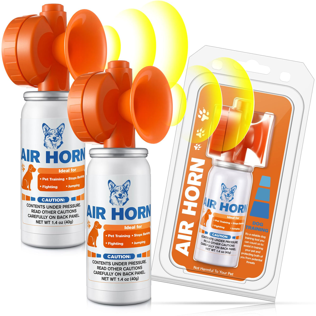 HappyAlley Air Horn 2pack packaging highlights portability for safe outdoor walks.