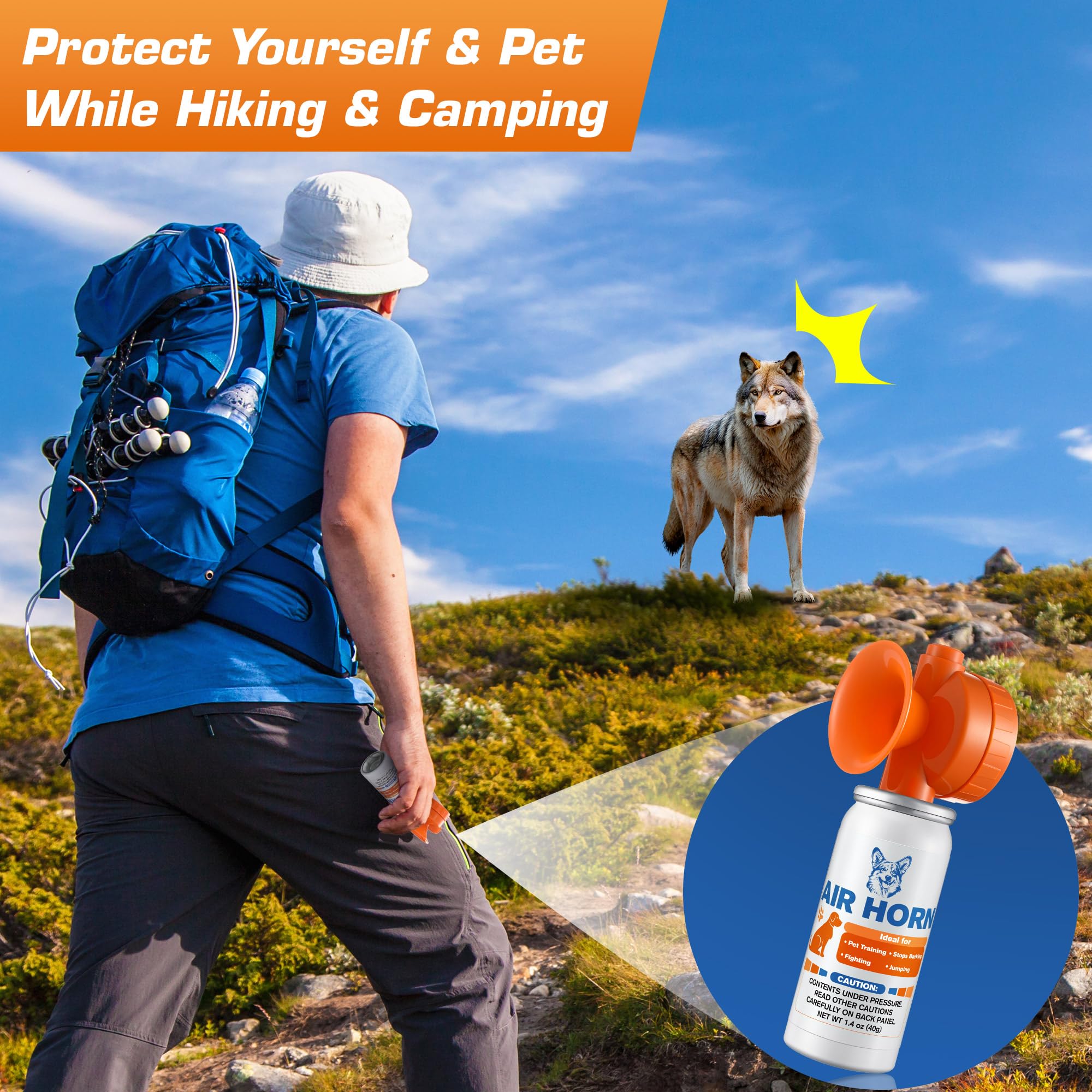HappyAlley Air Horn deters coyotes and dogs on trails.