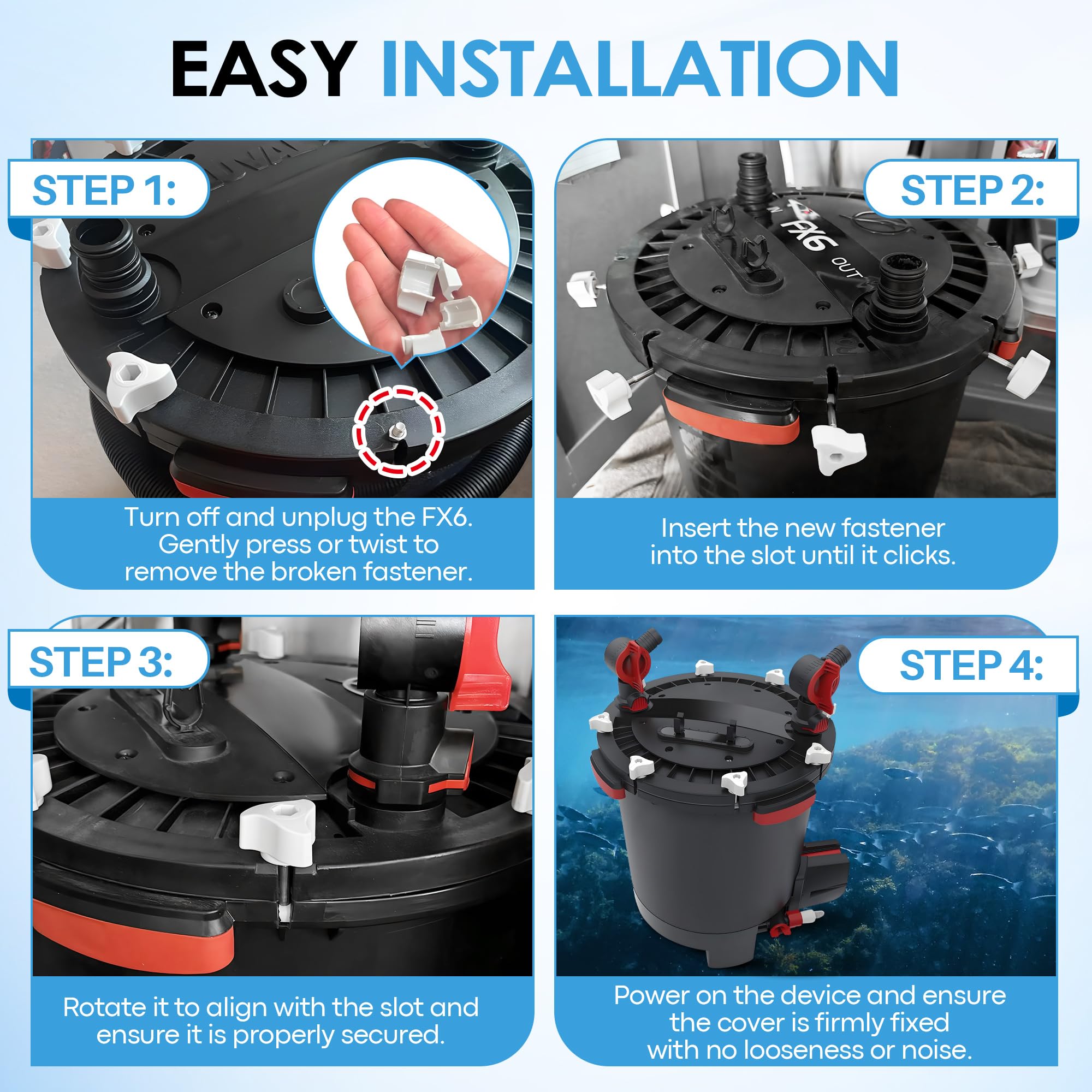 HappyAlley FX2 lid fastener closeup demonstrates quick, tool-free replacement.