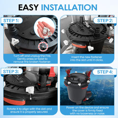 HappyAlley FX2 lid fastener closeup demonstrates quick, tool-free replacement.