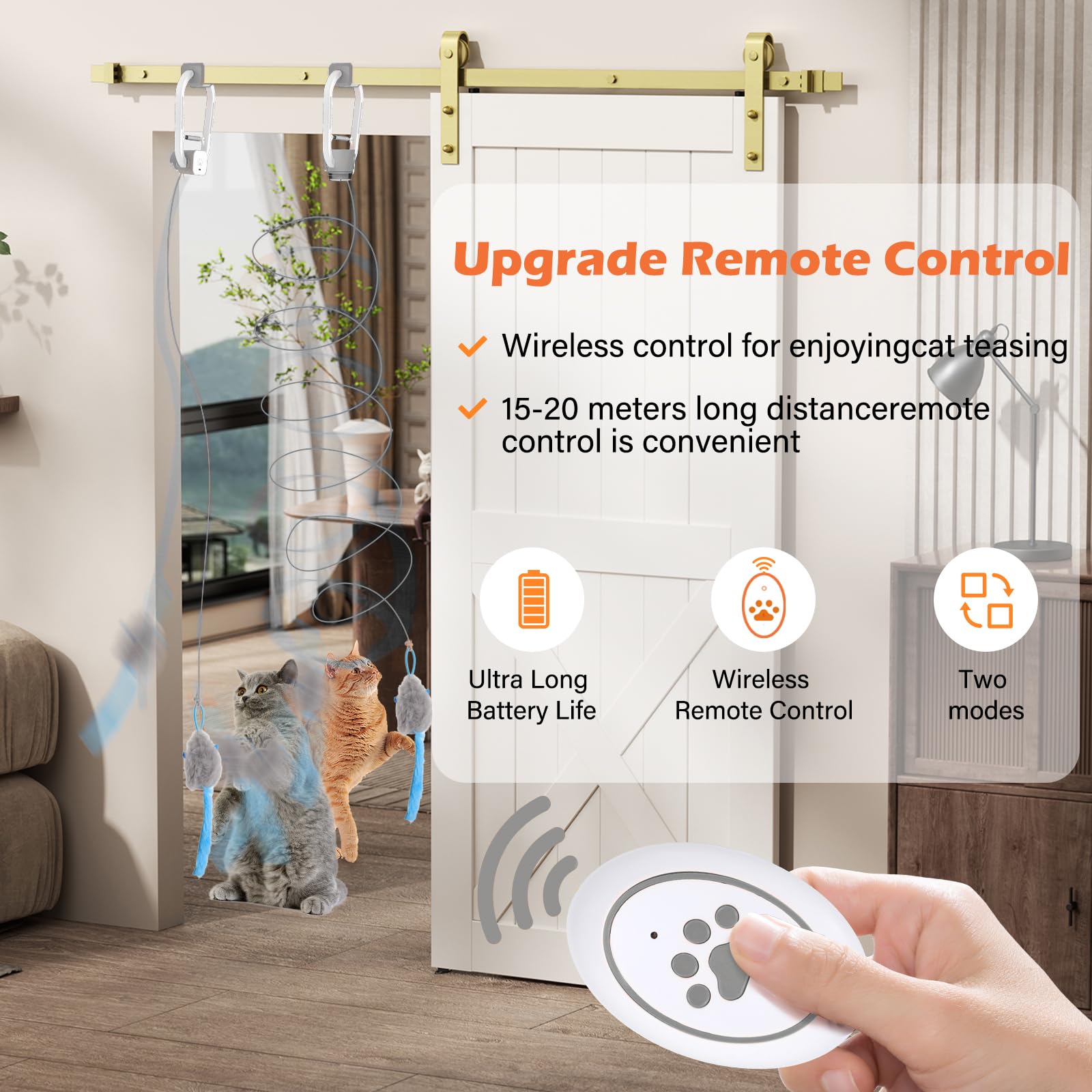 HappyCode Cat Teaser door-clip view demonstrates flexible installation for doorway play