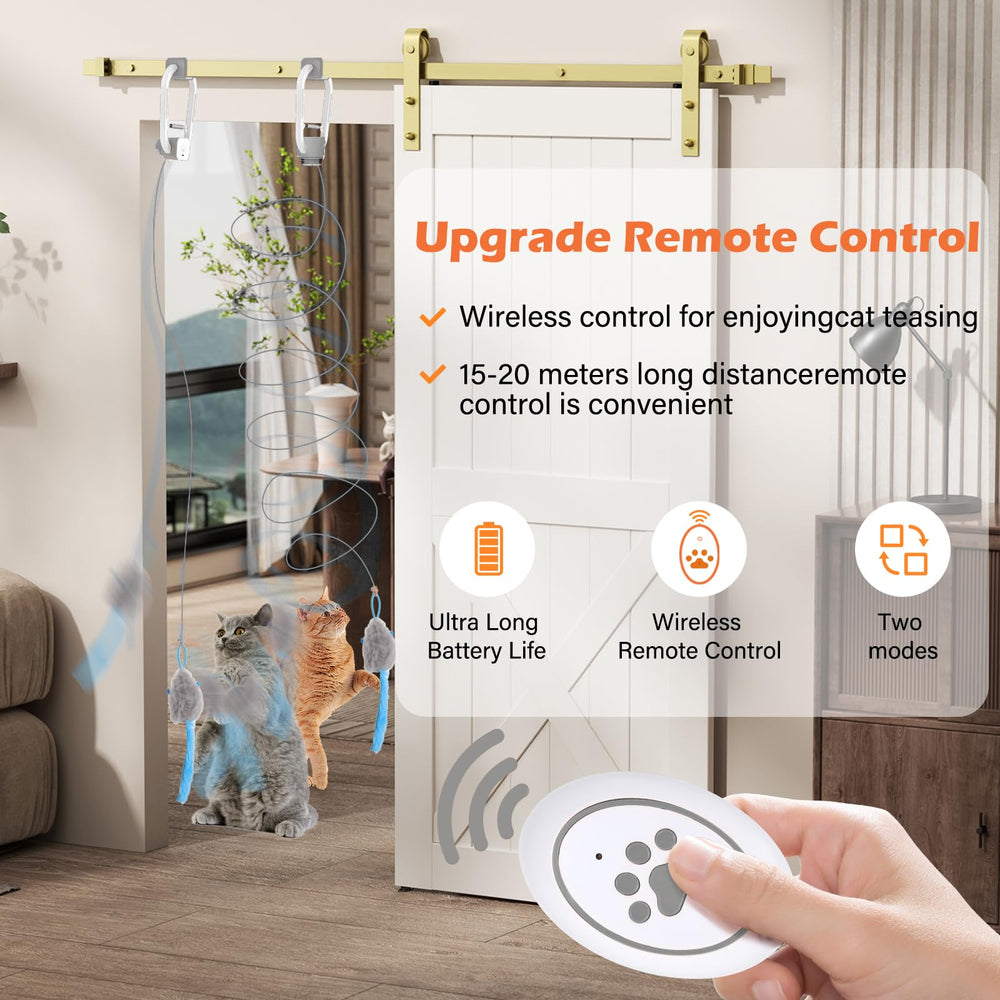 HappyCode Cat Teaser door-clip view demonstrates flexible installation for doorway play