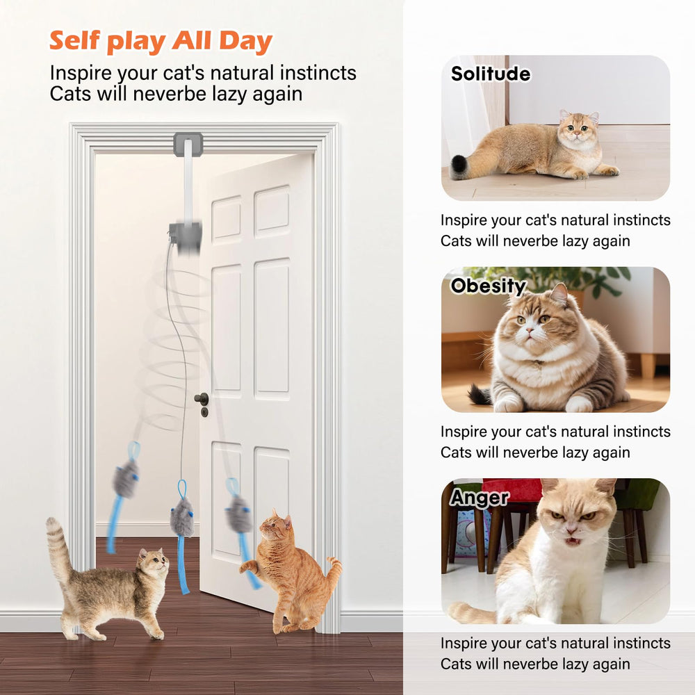 HappyCode Cat Teaser elastic cords image shows adjustable length for varied play
