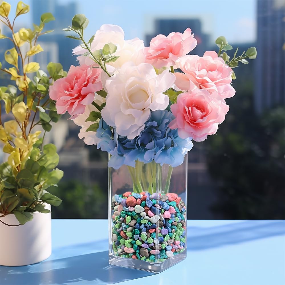 HappyFiller colored pea gravel floral arrangement with bright color accents.