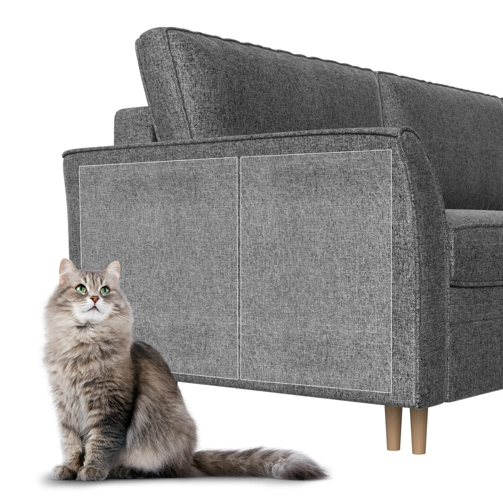 HappyFreeSX anti-cat-scratch tape on sofa protects upholstery and deters claws.