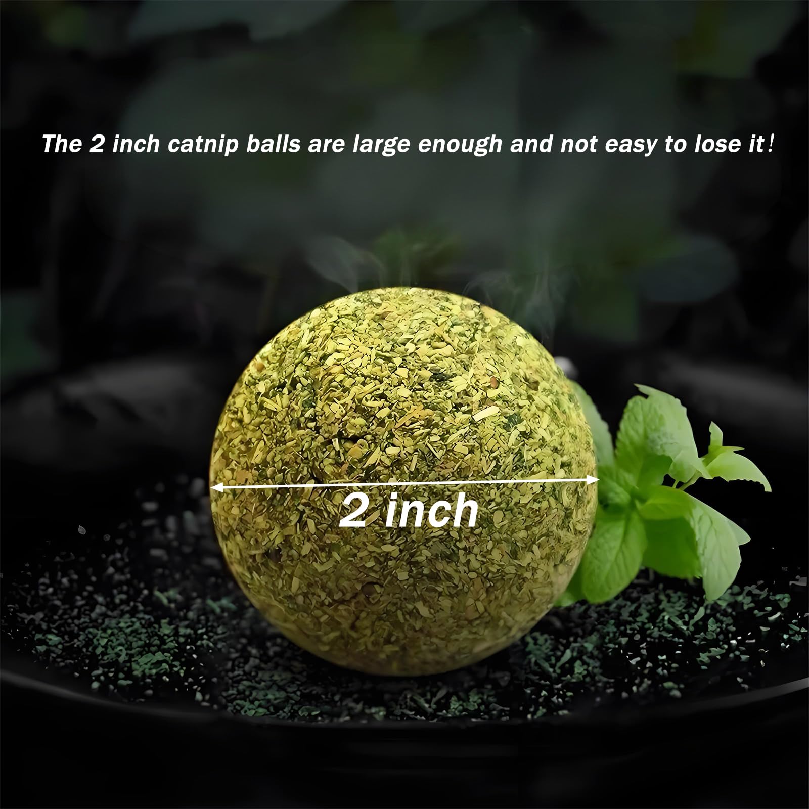 Happylain catnip ball closeup shows pressed texture for mess-free play