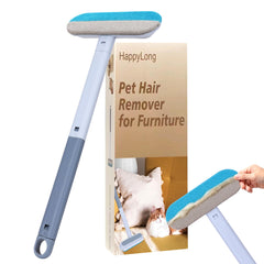 HappyLong pet hair remover with 17-3inch handle for easy, back-friendly upholstery cleaning.