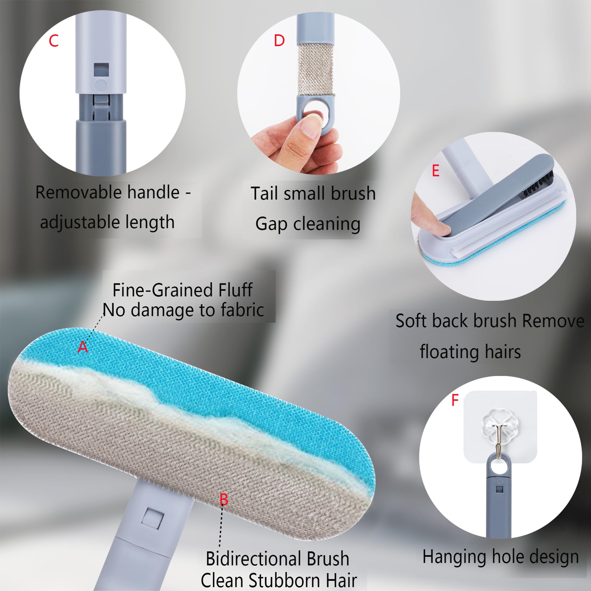 HappyLong pet hair remover back brush captures loose hairs from upholstery.
