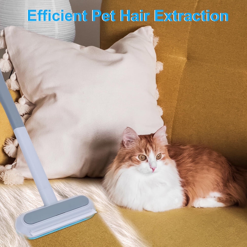 HappyLong pet hair remover ergonomic handle reduces bending during cleaning.
