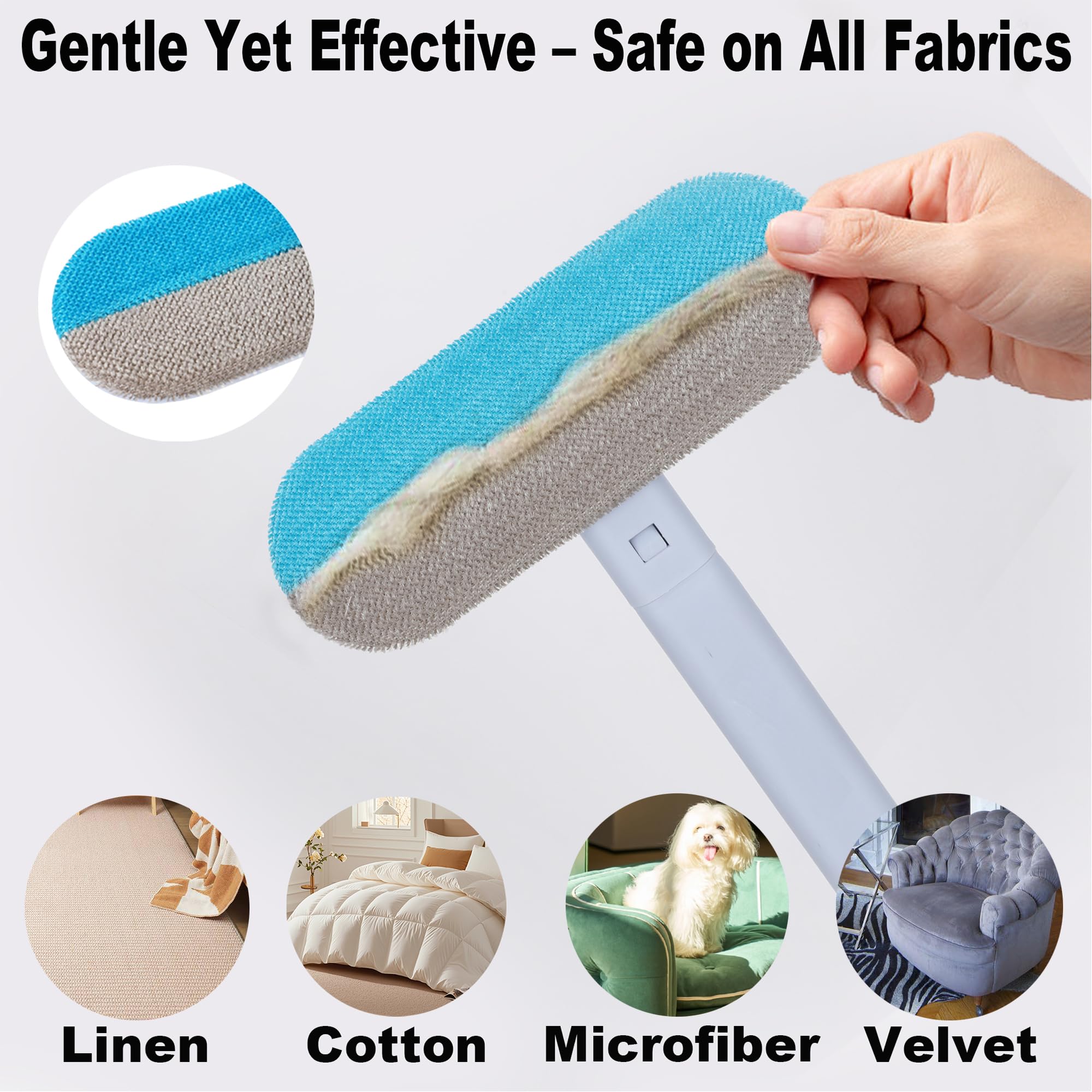 HappyLong pet hair remover fine fleece bristles lift fur without damaging fabrics.