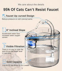 HAPUP cat water fountain arc faucet demonstrates two-flow design for varied drinking.