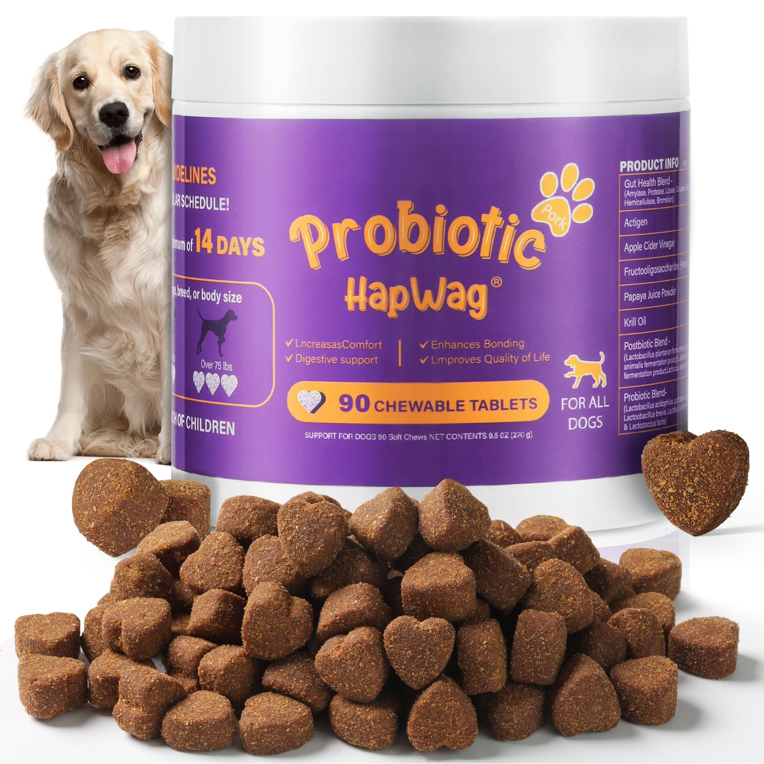 HAPWAG probiotics-dogs-taste-test-chews: dogs eagerly chew pork-flavored treats for daily gut care.