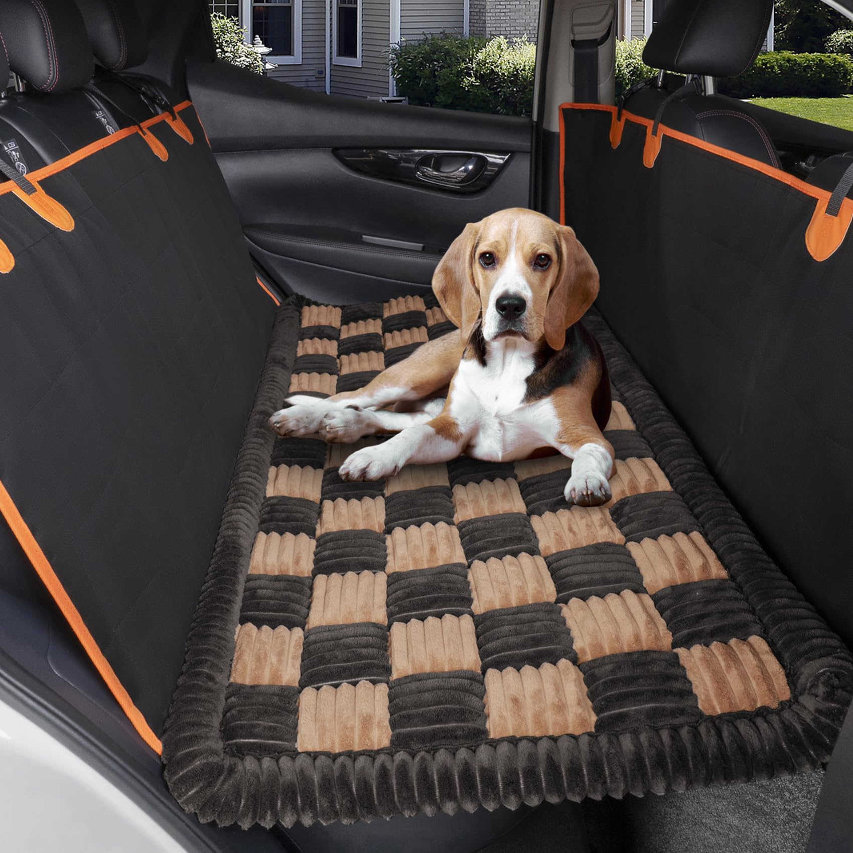 HAPYFOST dog bed back seat plush-top offers cozy travel comfort.