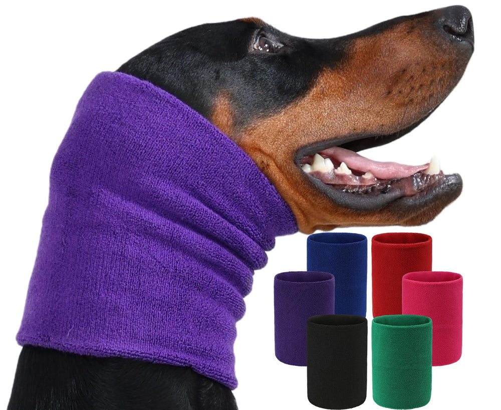 Harbyel calming hoodie with dog ear protector on a sleepy dog helps soothe anxiety.