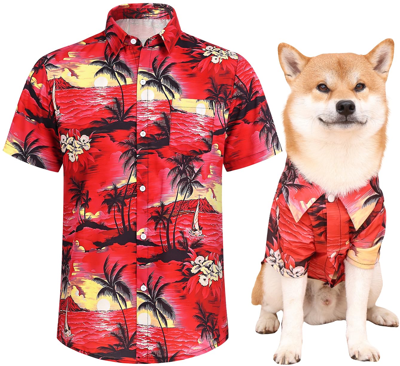 Harbyel dog shirt Hawaii pattern worn during stylish park walks.