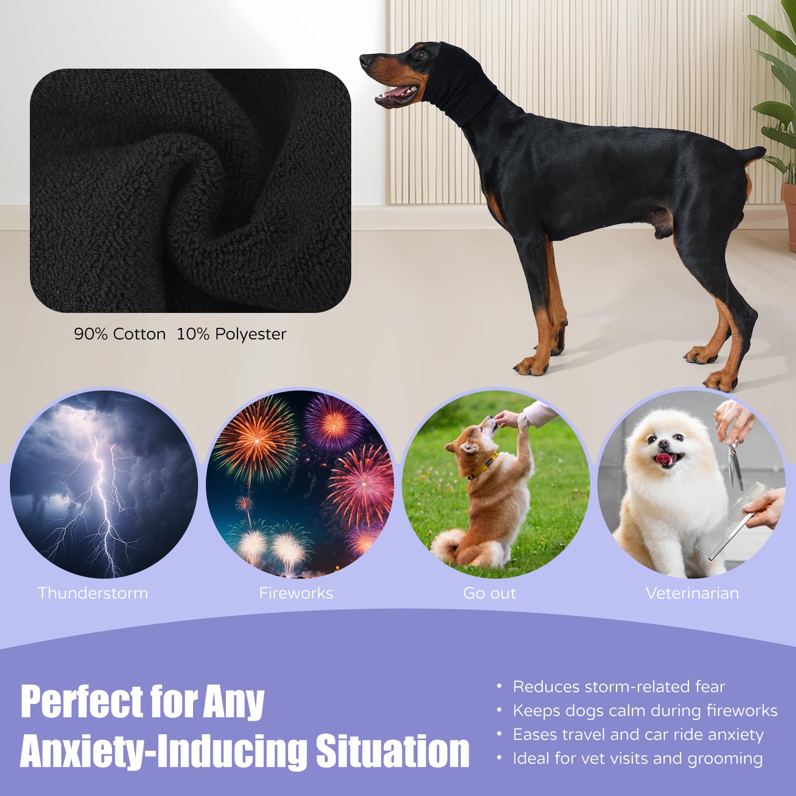 Harbyel grooming and vet care scene shows calming aid in action.