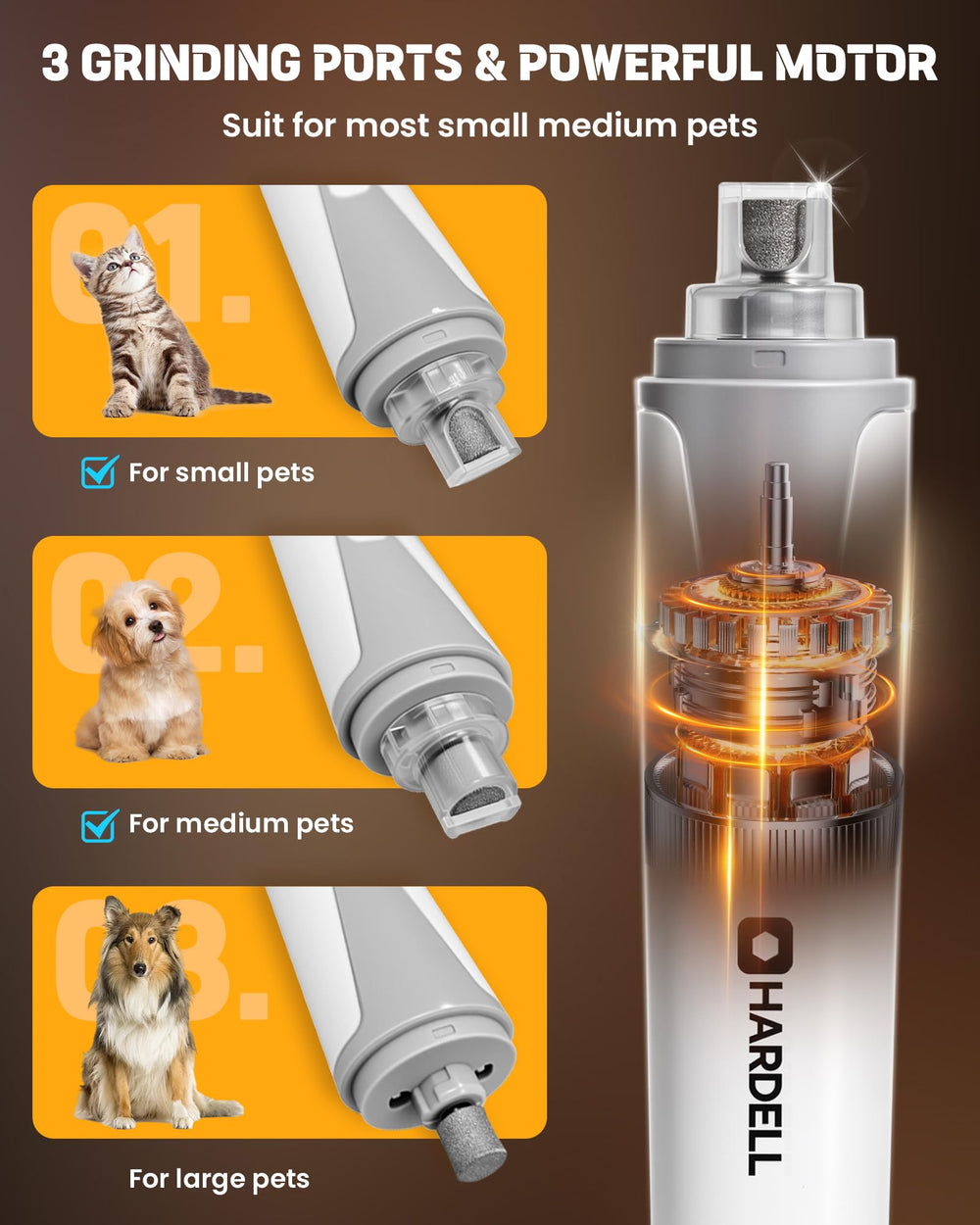 HARDELL grinder features three ports for different nail sizes