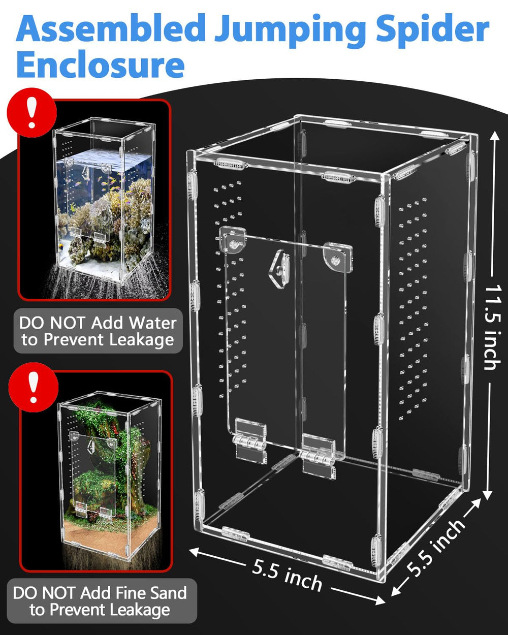 Harhana Jumping Spider Enclosure front magnet door allows easy access with minimal disruption