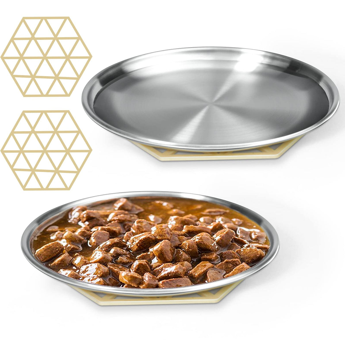 Harhana stainless steel cat dishes with two-set non-skid pads for stable feeding.