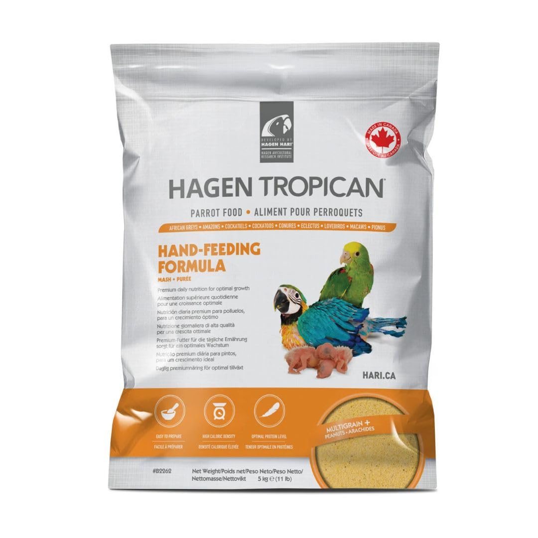 Hari Tropican baby bird food bag front showing complete nutrition for growing parrots