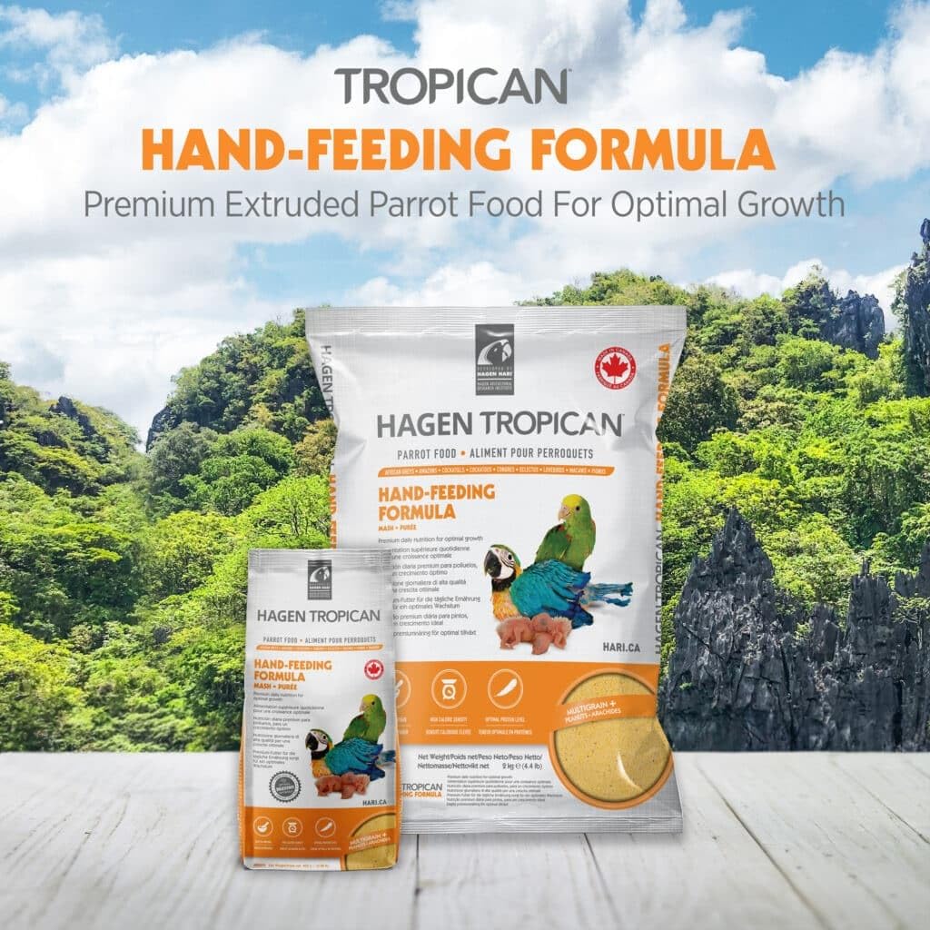 Hari Tropican baby bird food ingredients close-up highlighting micro-ground extruded formula