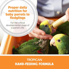 Hari Tropican baby bird food measured cup showing precise feeding portions