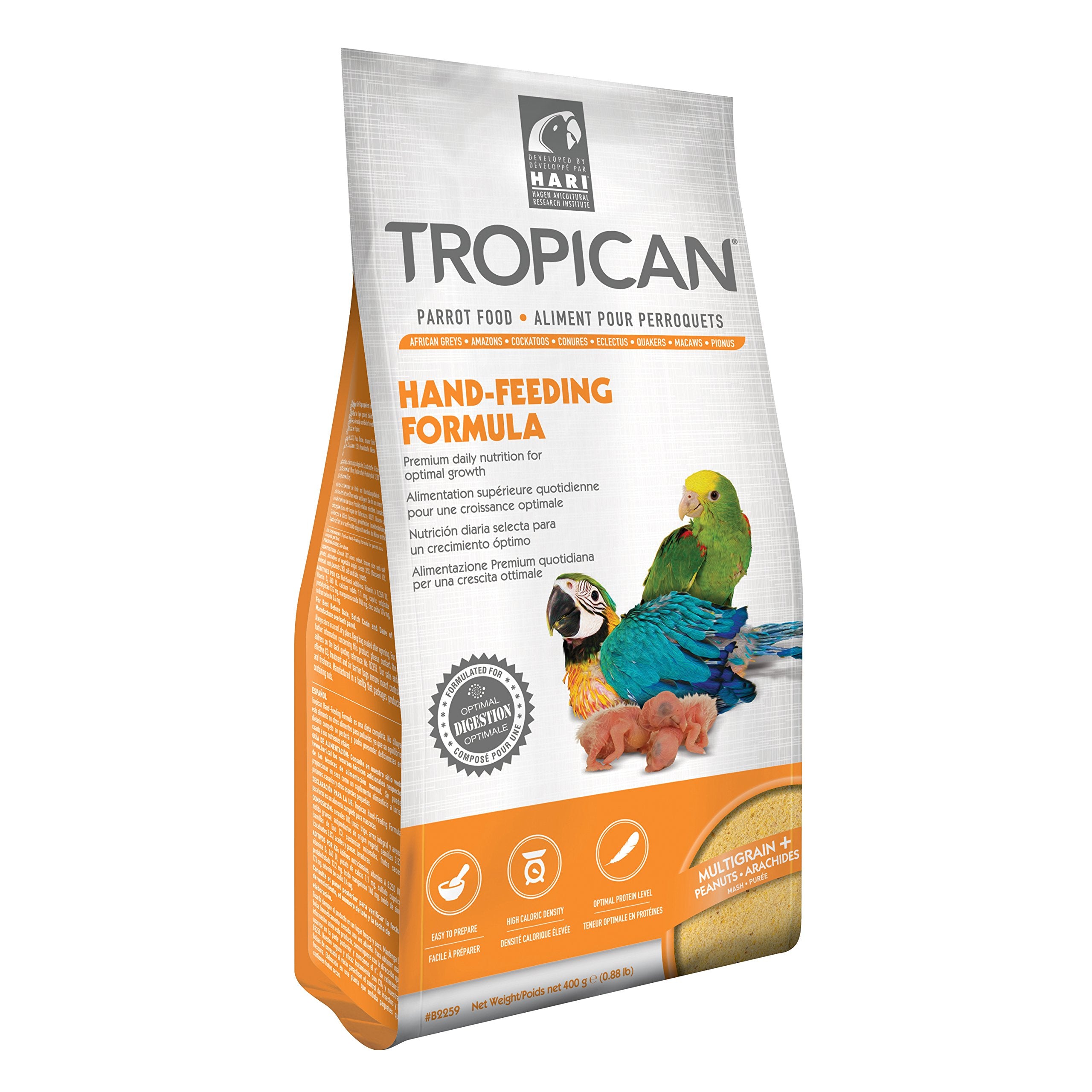 Hari Tropican baby bird formula bag showing easy-to-mix hand-feeding nutrition for chicks