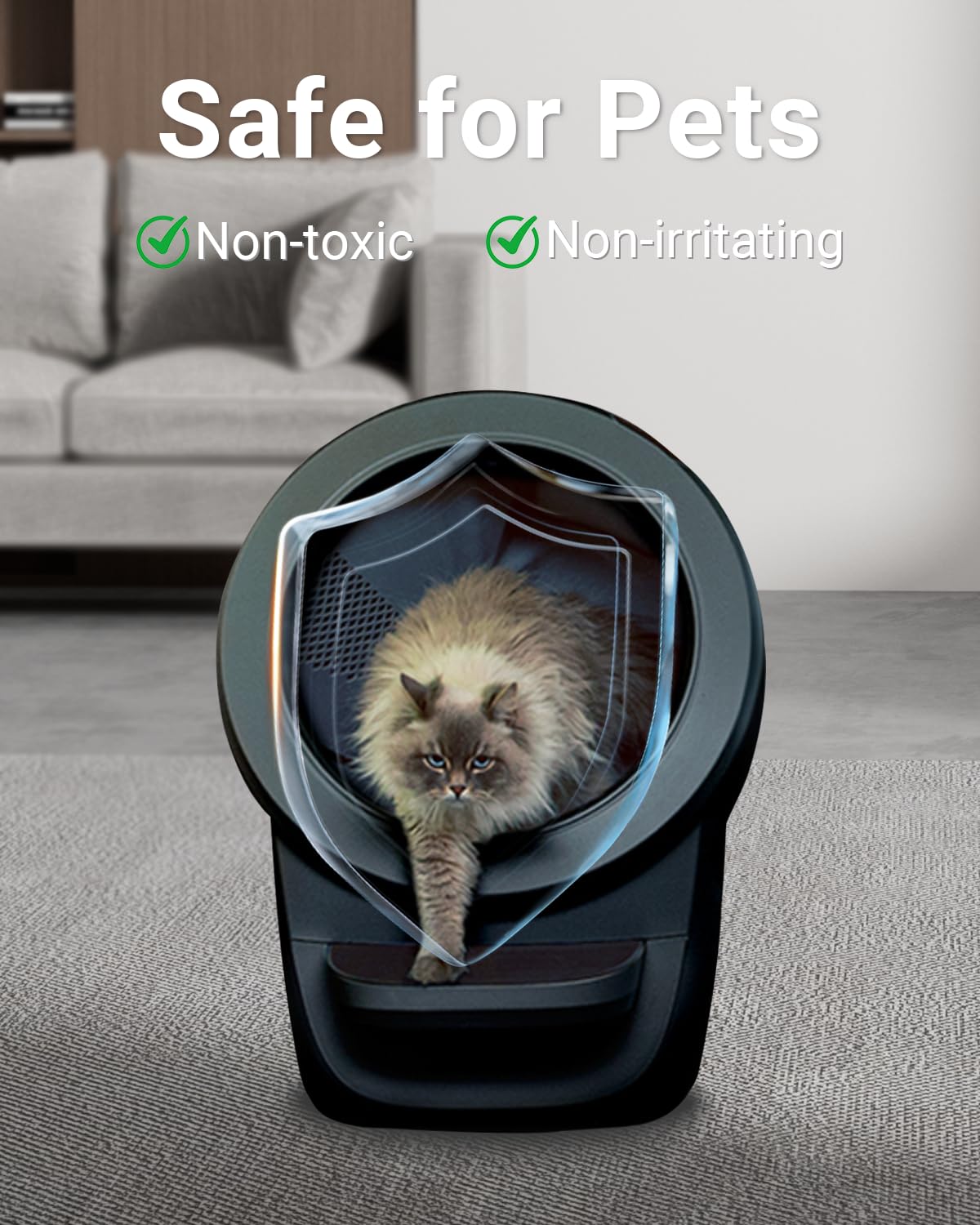 Harich CurLife diatomaceous-earth-activated-charcoal-seafoam component provides safe, effective odor neutralization.