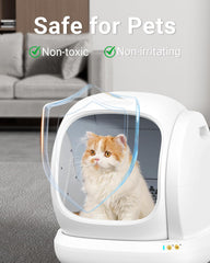Harich CurLife Meowant-compatible litter box graphic illustrating odor elimination.
