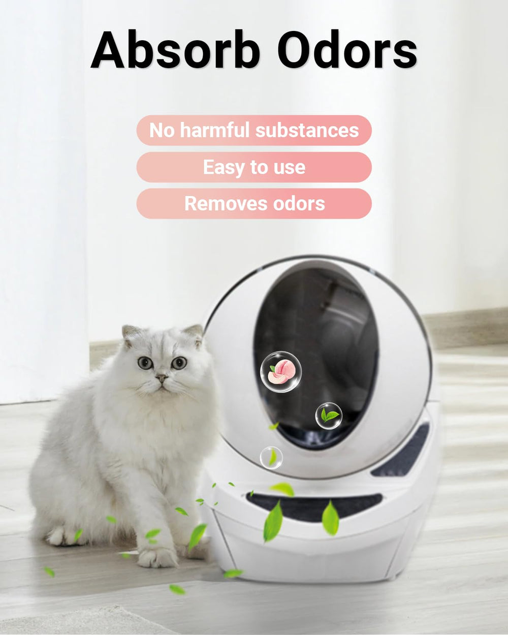 Harich CurLife self-cleaning-litter-box-deodorizer shows simple drop-in use for quick refresh.