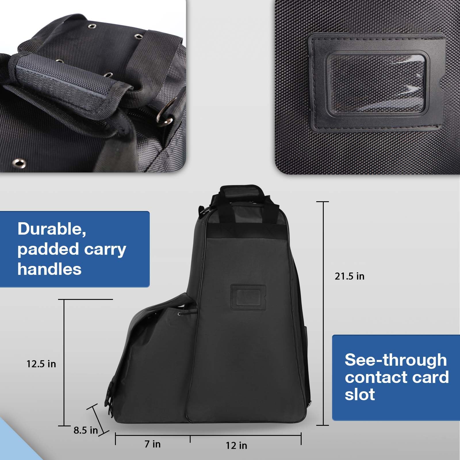 Harrison Howard equestrian pack carry-strap offers comfortable grip for easy carrying.