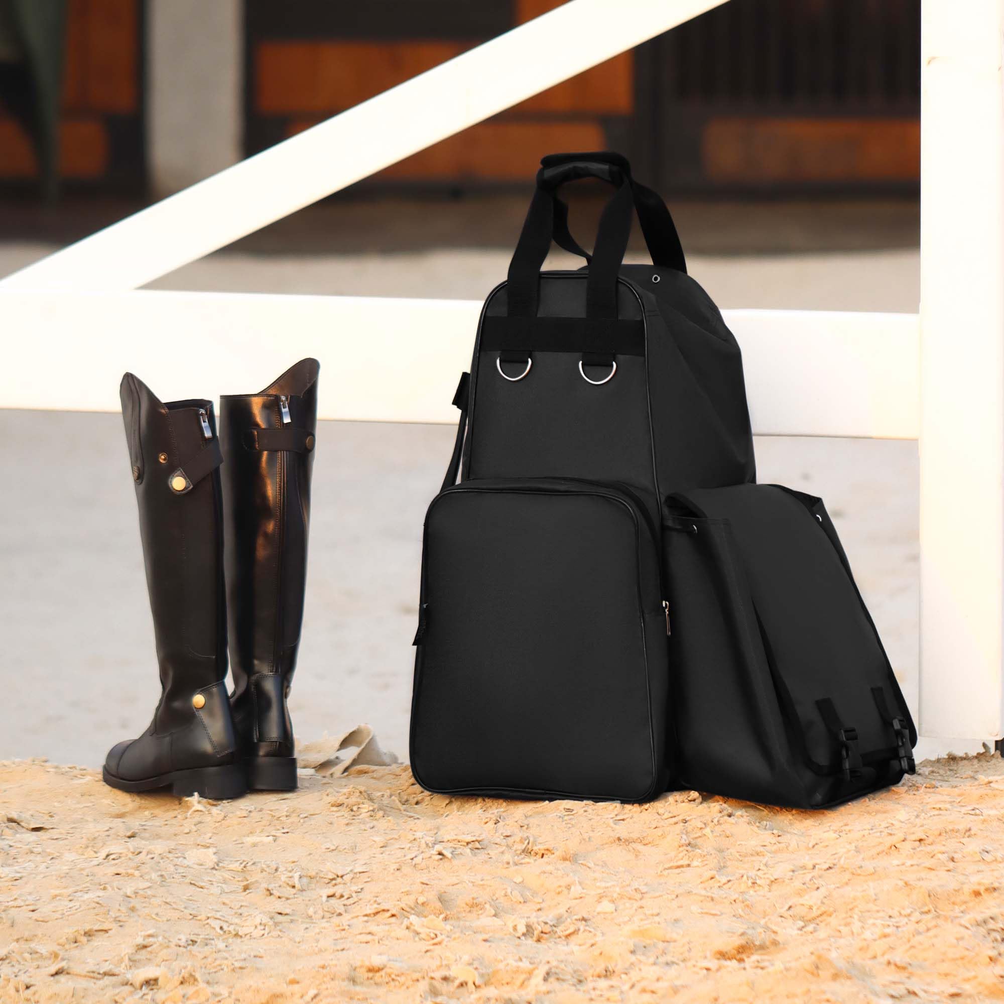 Harrison Howard equestrian pack tack-room-storage keeps jackets and accessories organized.