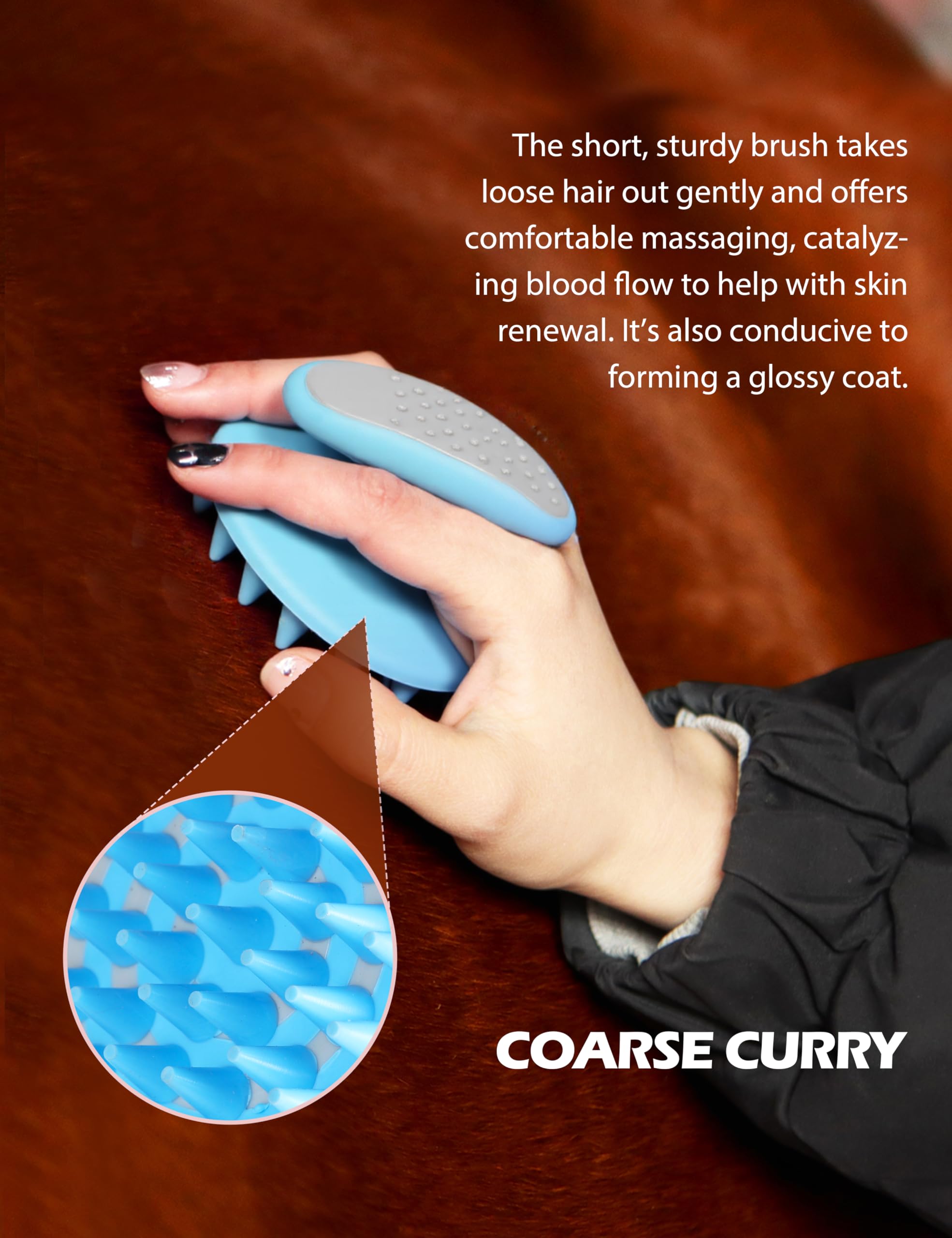 Harrison Howard mane and tail brush with rubber bands for styling.