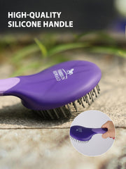 Harrison Howard hoof pick with reinforced bristles for thorough cleaning.