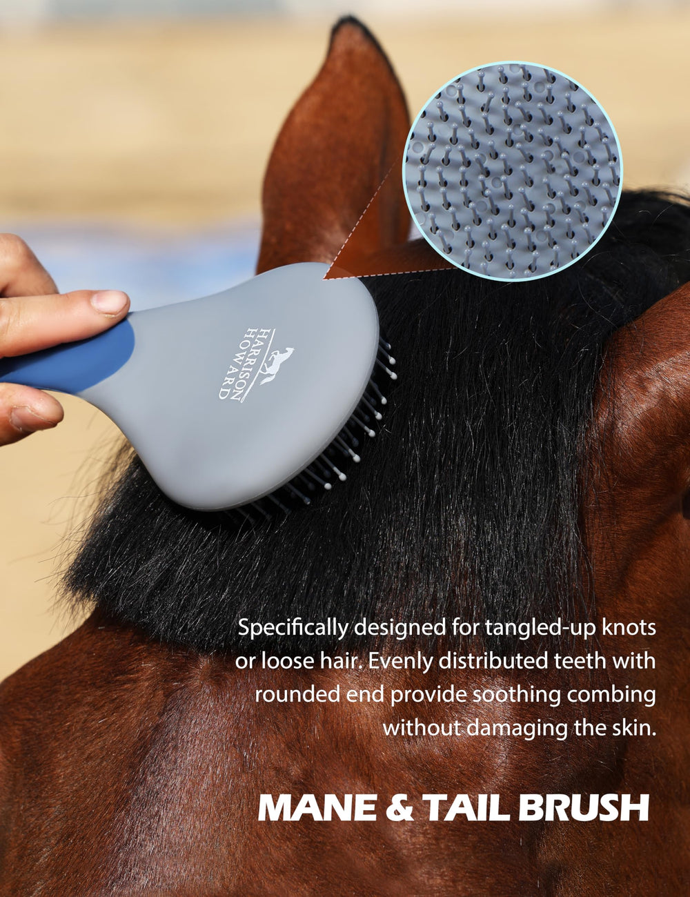 Harrison Howard tail comb in deep blue for mane and tail maintenance