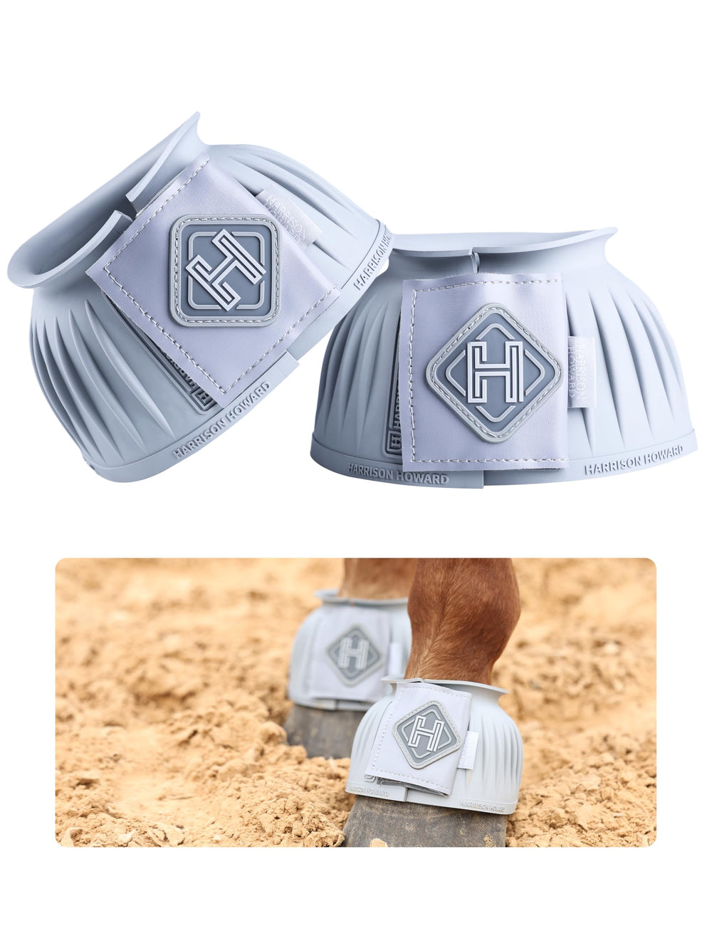 Harrison Howard rubber bell boots front view offering 360° hoof protection