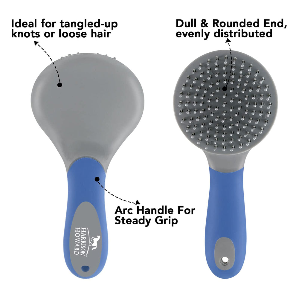 Harrison Howard ShineWell brush in use on horse mane highlighting soothing massage feature
