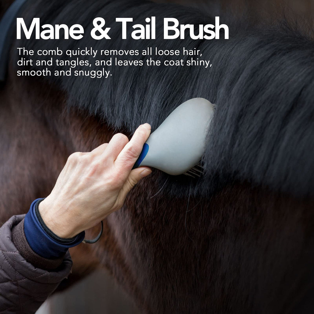 Harrison Howard ShineWell detangling mane and tail during grooming session
