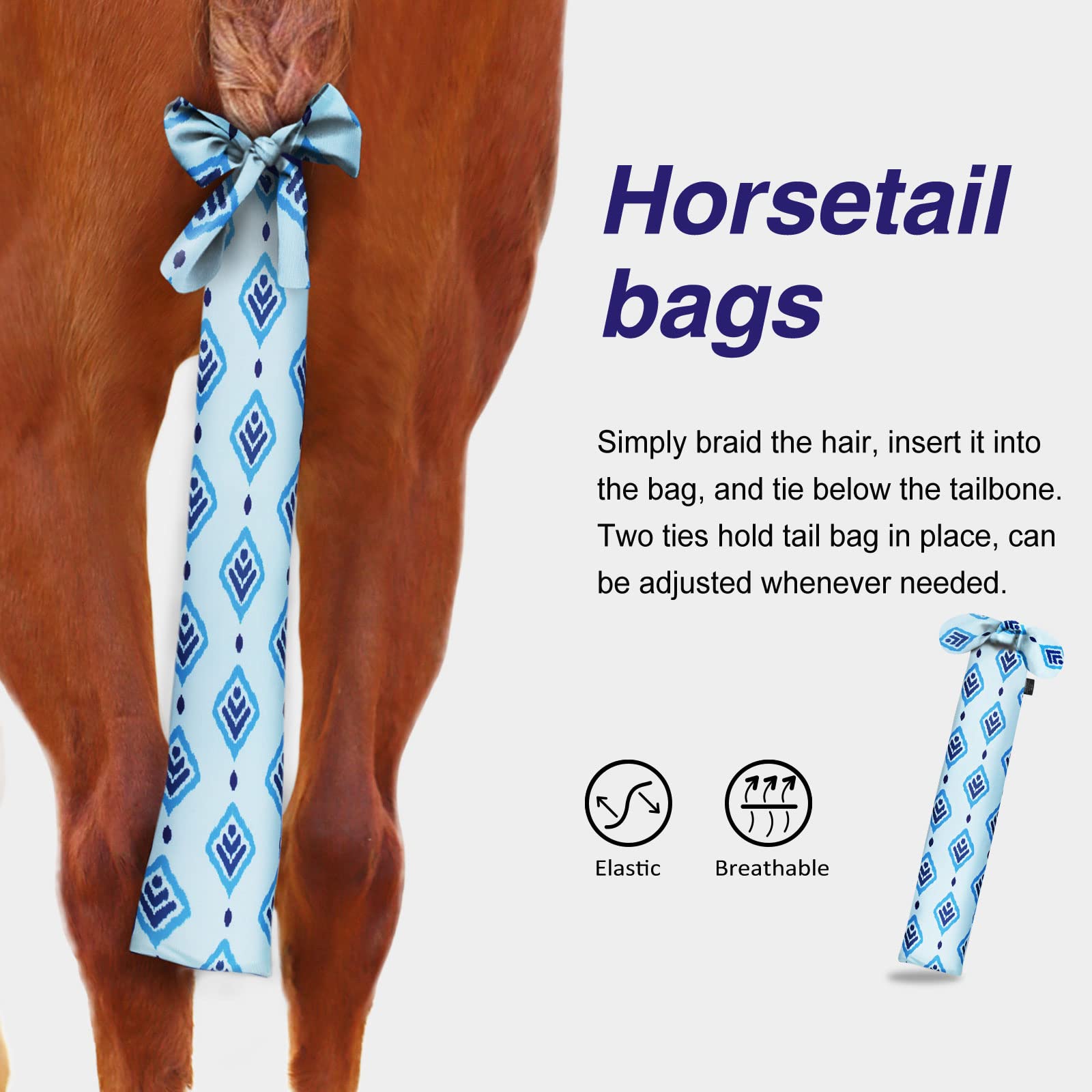 Harrison Howard Stretchy Tail Bag protects the tail from dirt and ground contact.